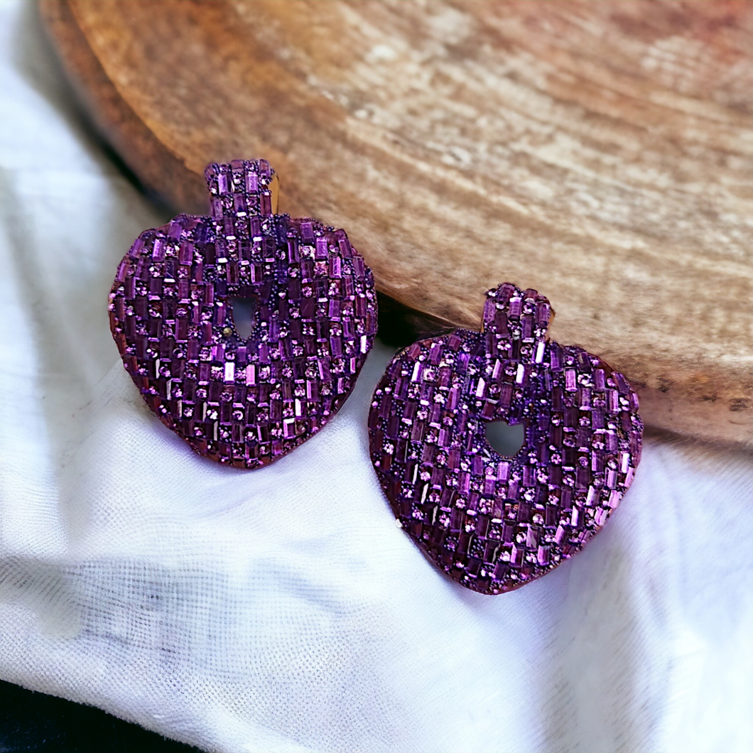 Statement Rhinestones earrings- purple heart