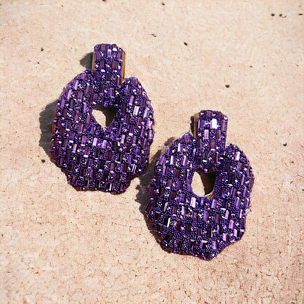 Statement Rhinestones earrings- purple hoop