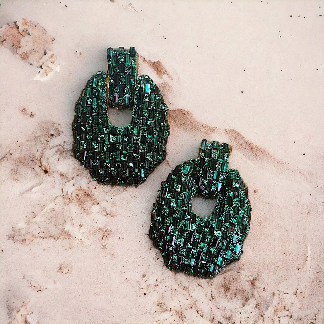 Statement Rhinestones earrings- emerald hoop