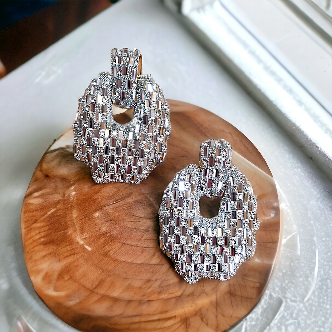 Statement Rhinestones earrings- silver hoop