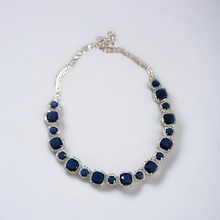 Load image into Gallery viewer, Blue sapphire studded white gold necklace
