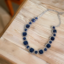 Load image into Gallery viewer, Blue sapphire studded white gold necklace

