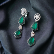 Load image into Gallery viewer, Emerald stone and diamond earrings
