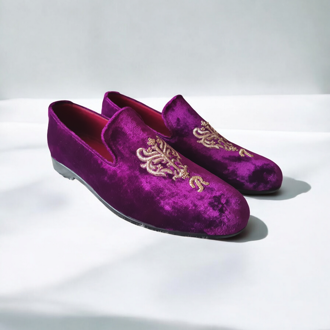 Velvet loafers with Initials- Purple