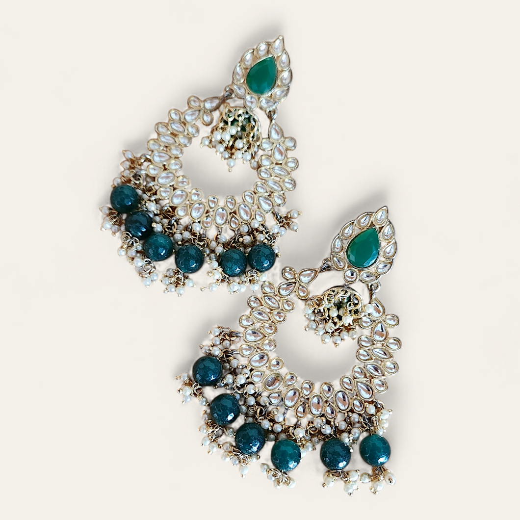 Emerald jhumki chandbali earrings