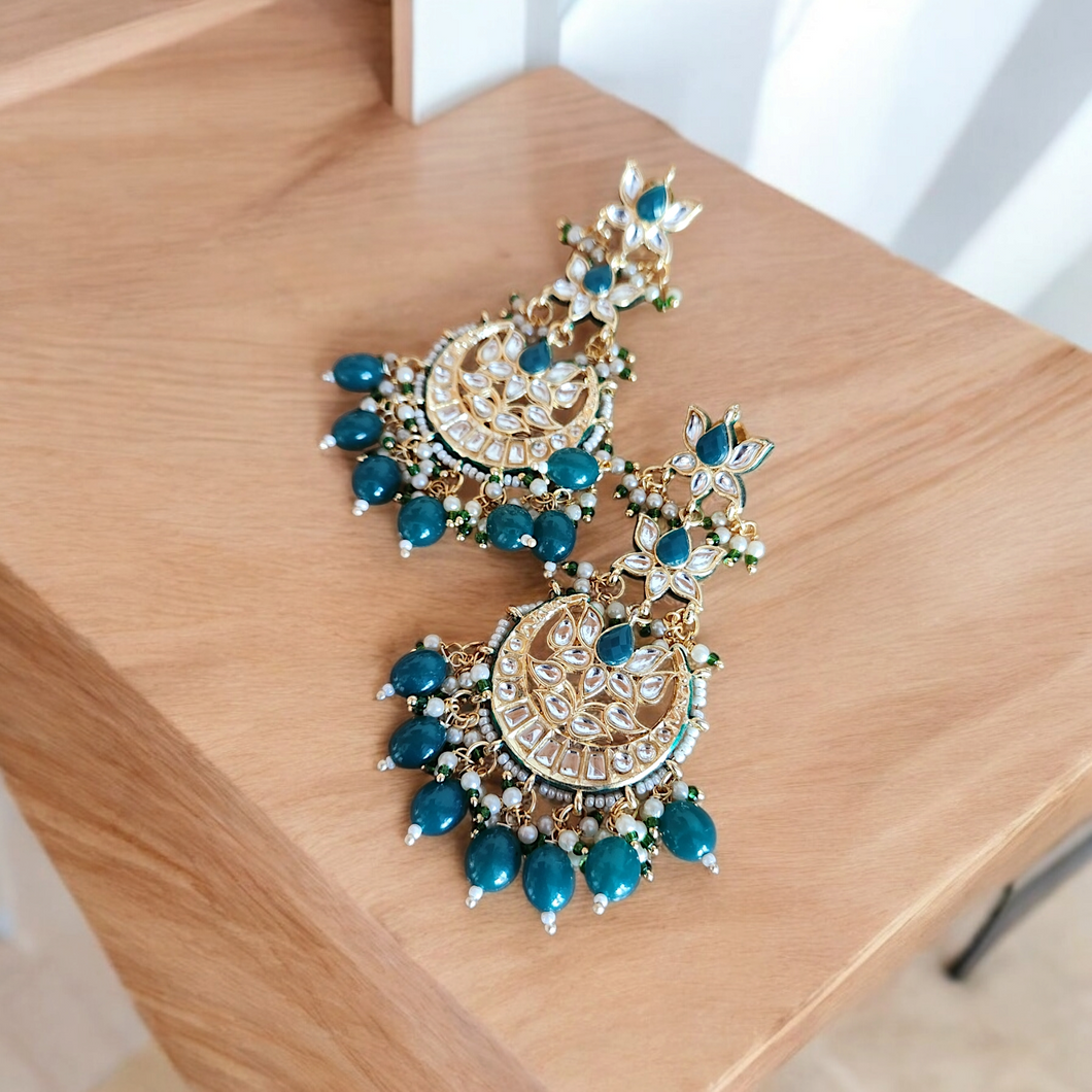 Kundan and emerald lotus earrings