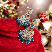 Load image into Gallery viewer, Kundan and emerald lotus earrings
