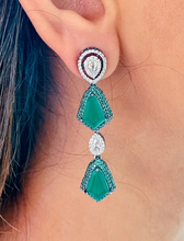 Load image into Gallery viewer, Emerald stone and diamond earrings
