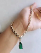 Load image into Gallery viewer, Gold and diamond necklace wtih emerald pendant
