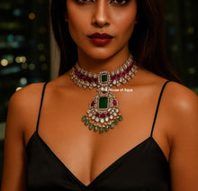 Load image into Gallery viewer, Nayantara Necklace Set (Radiant Polki &amp; Emerald Heritage Set)
