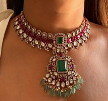 Load image into Gallery viewer, Nayantara Necklace Set (Radiant Polki &amp; Emerald Heritage Set)
