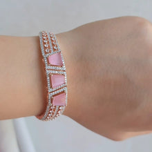 Load image into Gallery viewer, Elysian Rose Rhodium Pink American Diamond Bracelet
