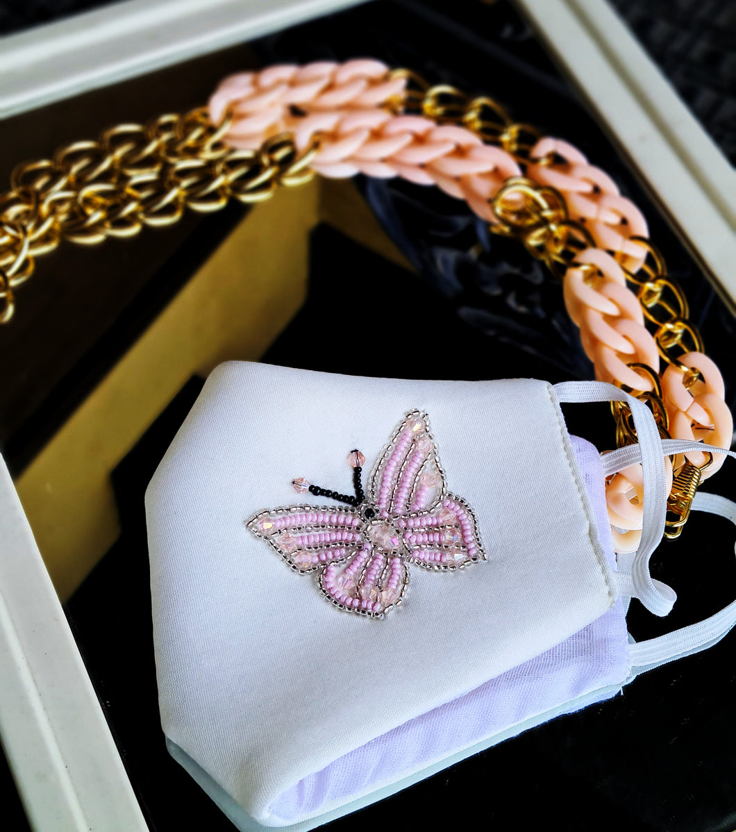 Butterfly white mask with mask chain
