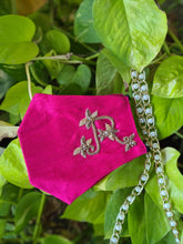 Load image into Gallery viewer, Customised initials pink silk mask and chain set
