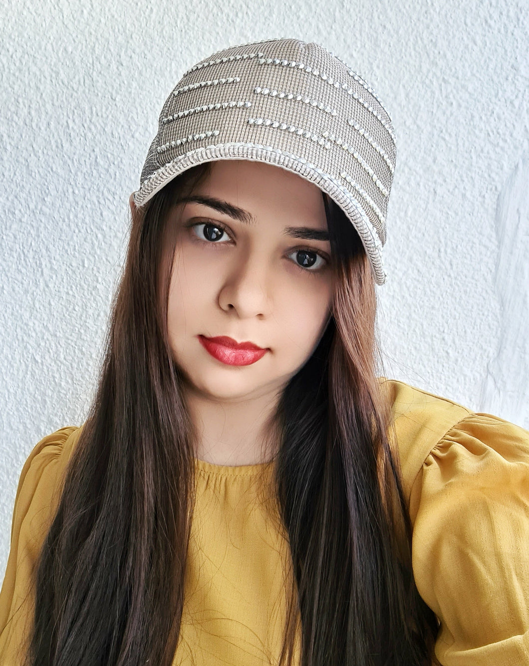 Diamonté beige cap