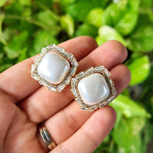 Load image into Gallery viewer, Pearl and diamonté square studs
