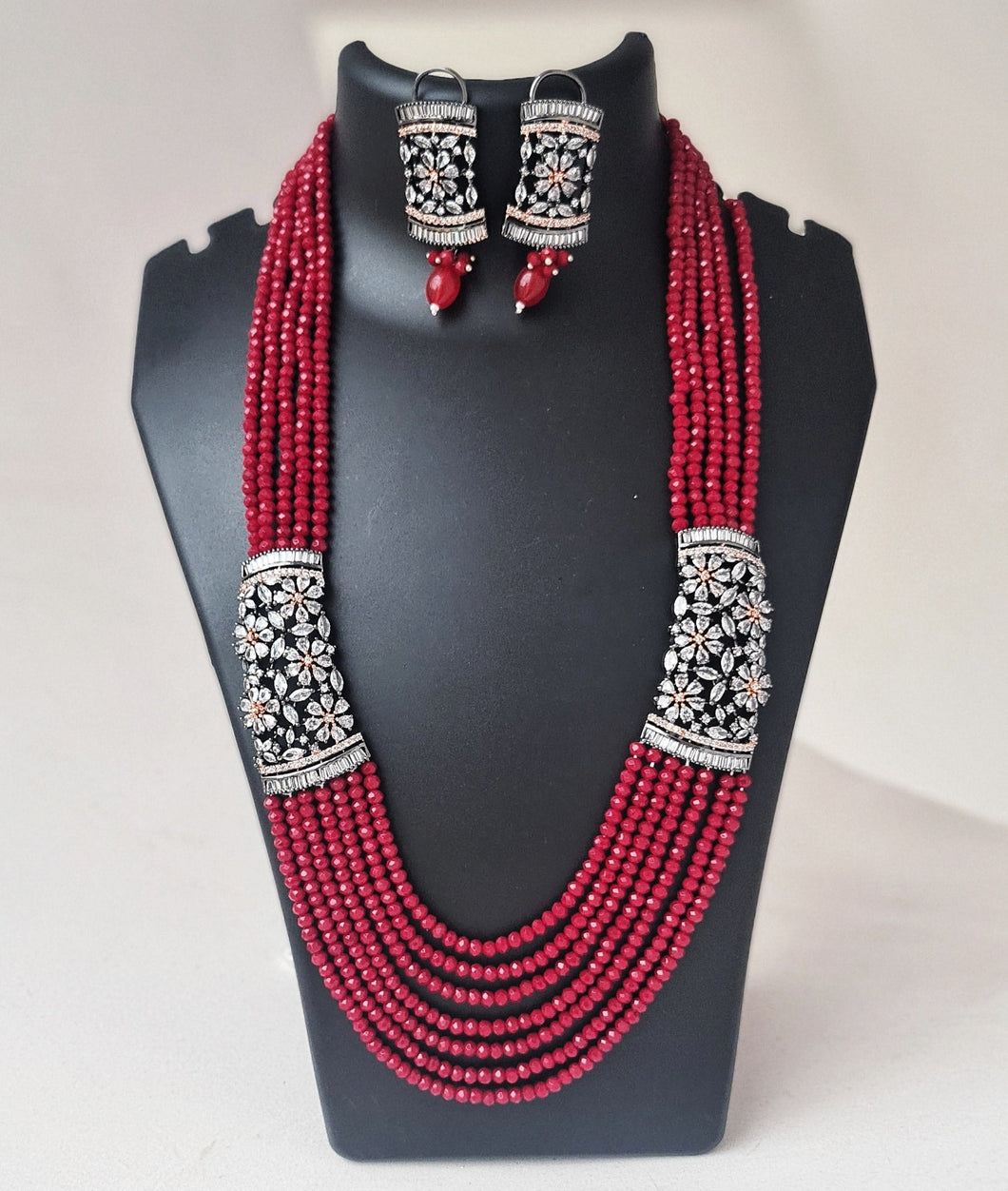 Victorian diamonds and crystals set- red