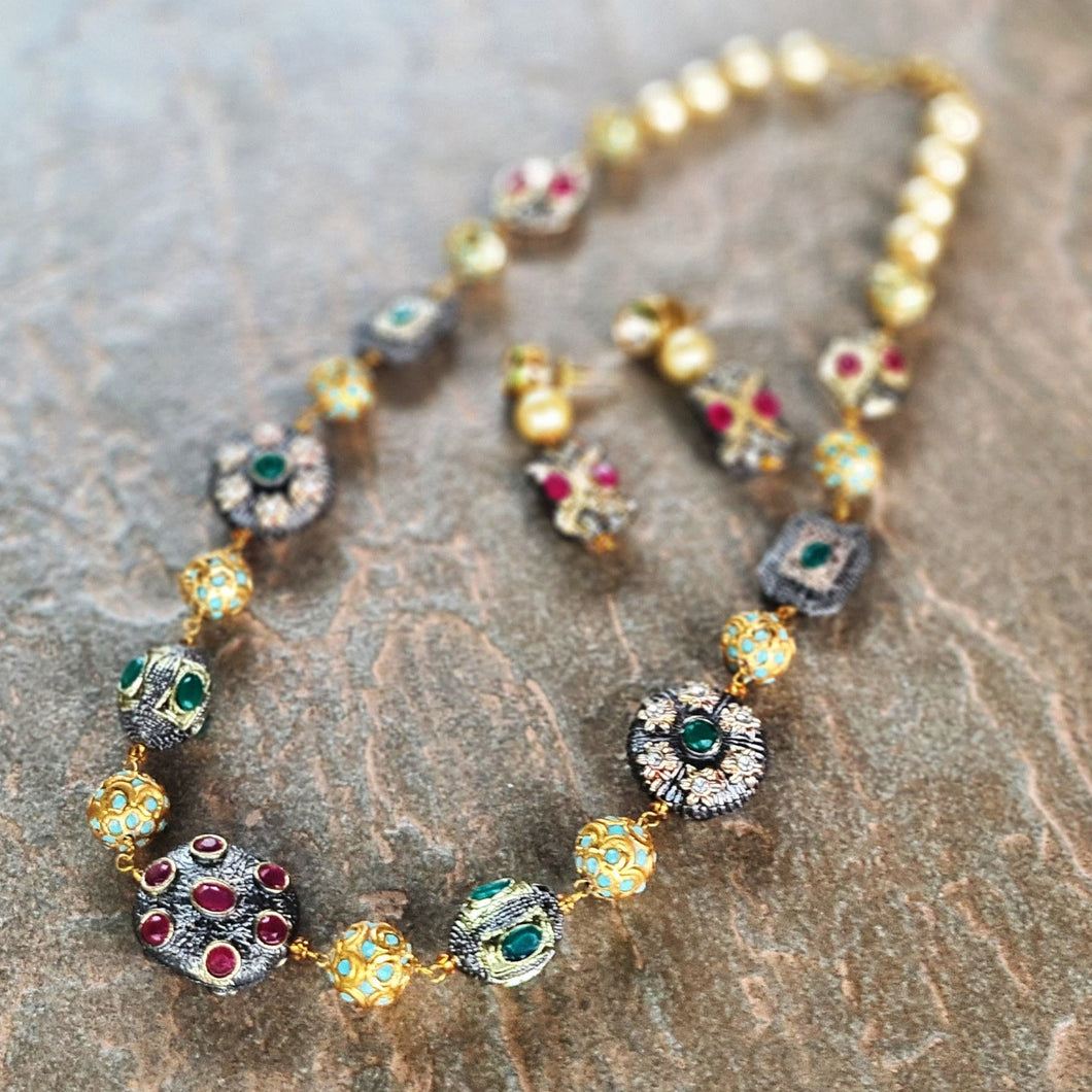 Silver antique set with pearls