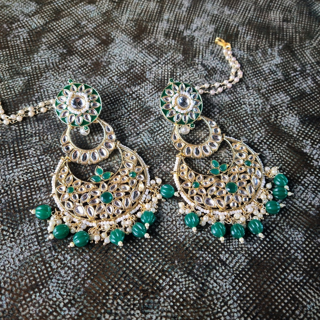 Polki chandbali earrings- green