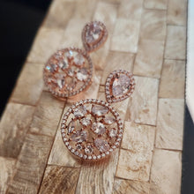 Load image into Gallery viewer, Rose gold solitaire scatter halo diamond earrings
