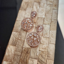 Load image into Gallery viewer, Rose gold solitaire scatter halo diamond earrings
