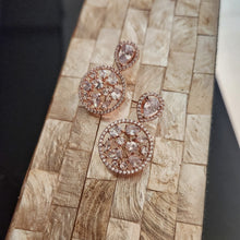 Load image into Gallery viewer, Rose gold solitaire scatter halo diamond earrings
