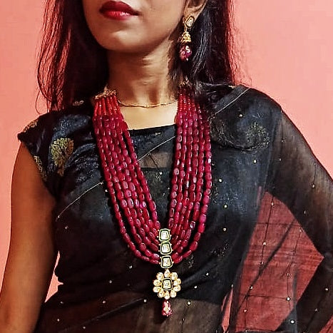 Uncut polki onyx mala set- Red