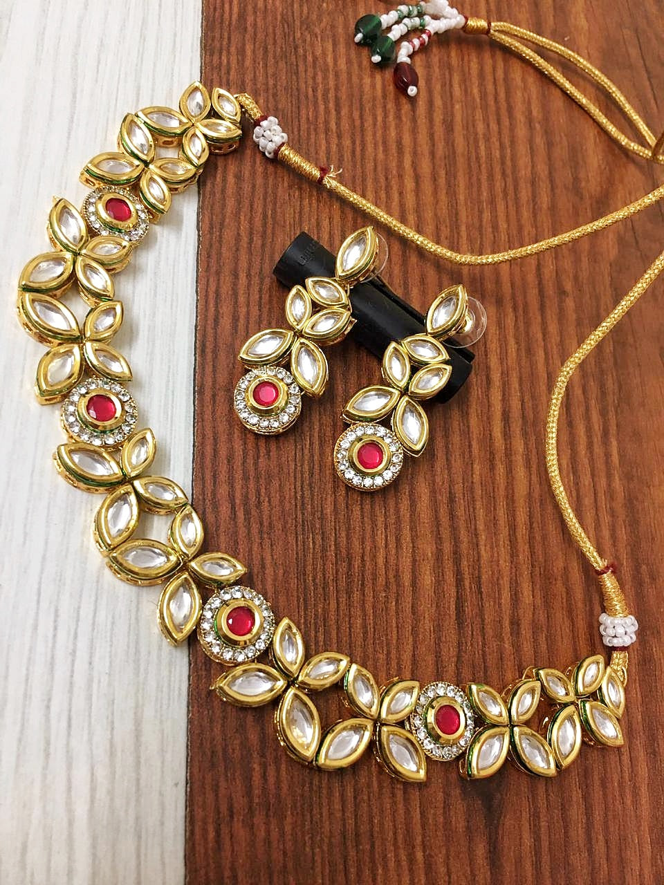 Marquise ruby kundan set