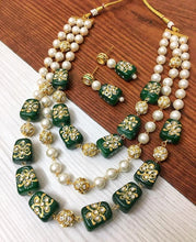Load image into Gallery viewer, 3 Layered pearl and stone set (green)

