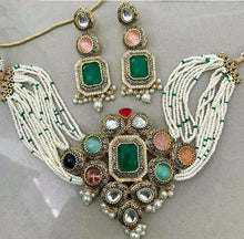 Load image into Gallery viewer, Antique Gold multicoloured choker set
