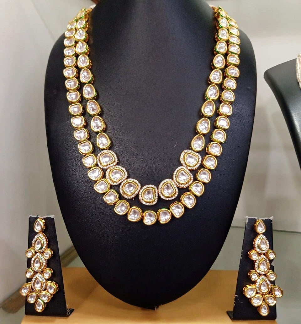 Uncut polki and diamond 2 layered necklace