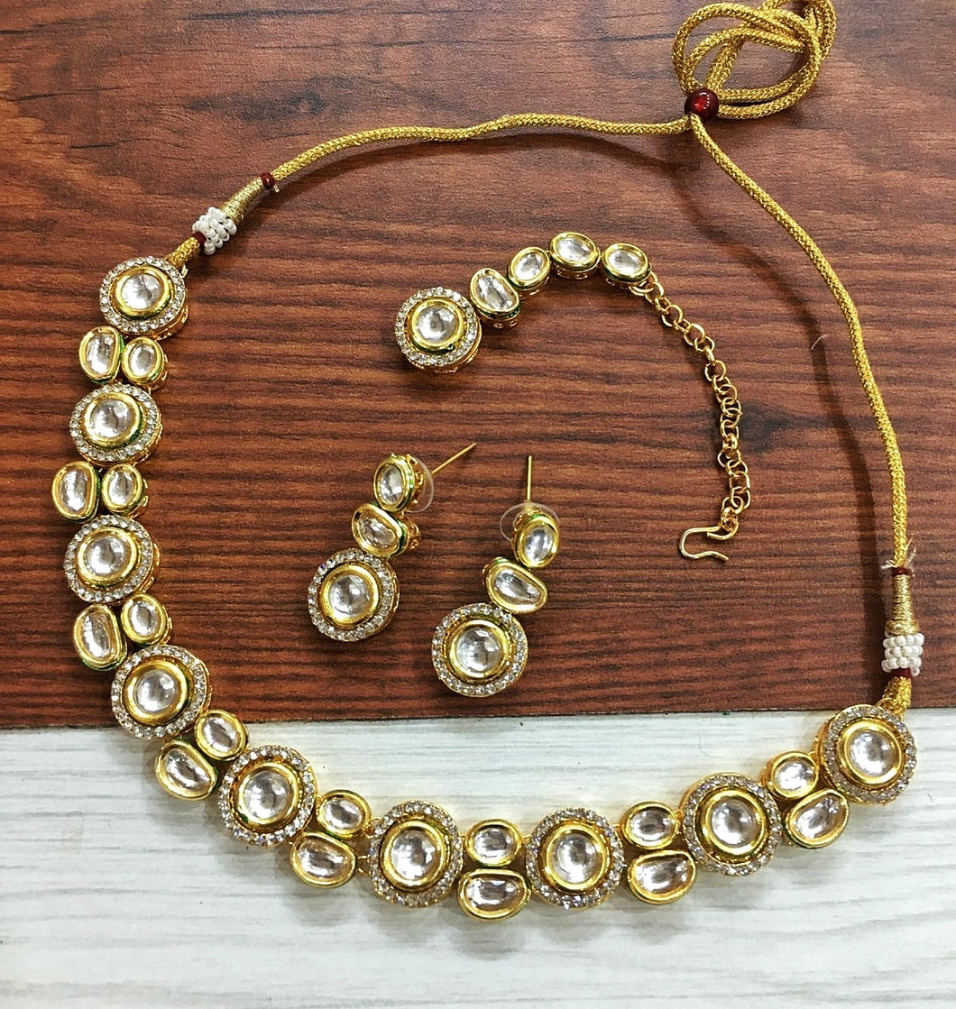 Uncut Polki and diamond necklace set