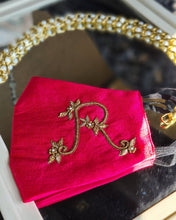Load image into Gallery viewer, Customised initials pink silk mask and chain set
