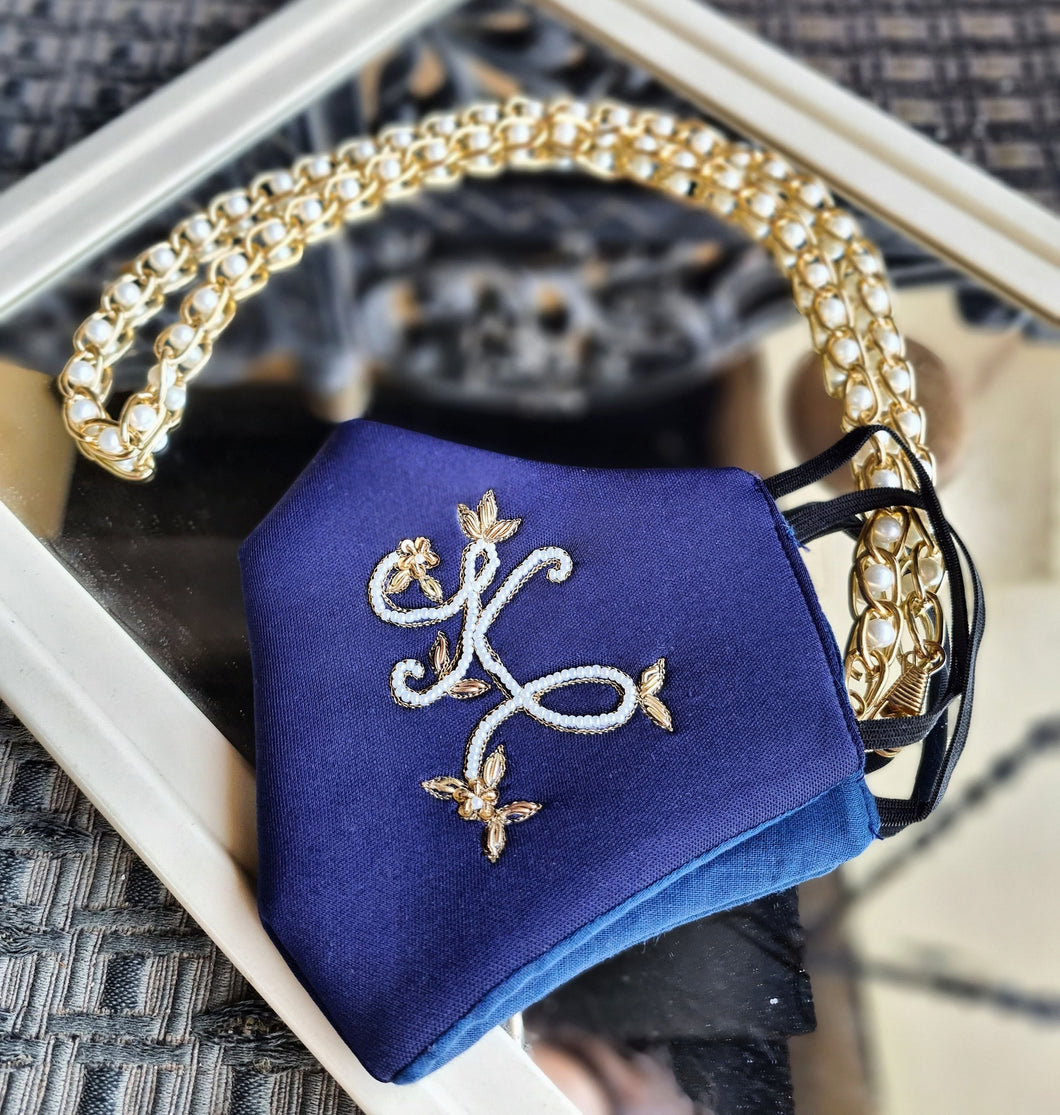 Blue initials mask and chain set