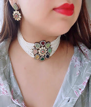 Load image into Gallery viewer, Antique diamond and kundan multicoloured choker set

