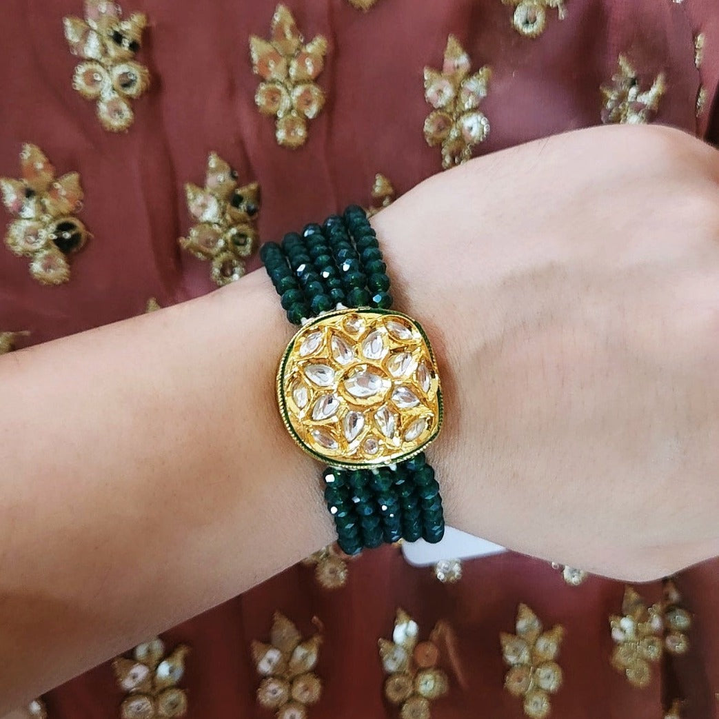 Polki and onyx bracelet- Dark green