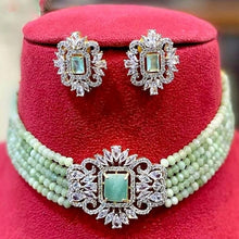 Load image into Gallery viewer, Sea green diamond choker set
