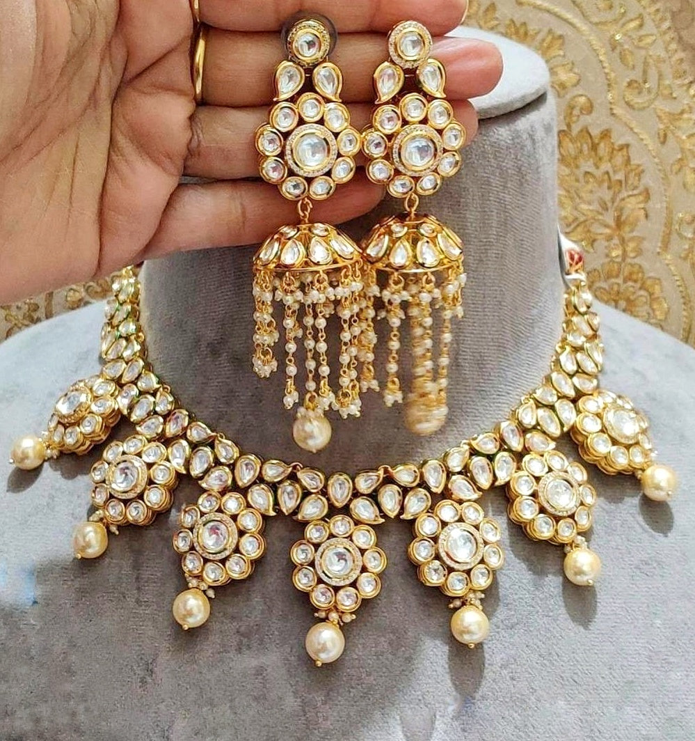 Classic kundan necklace with jhumki style earrings