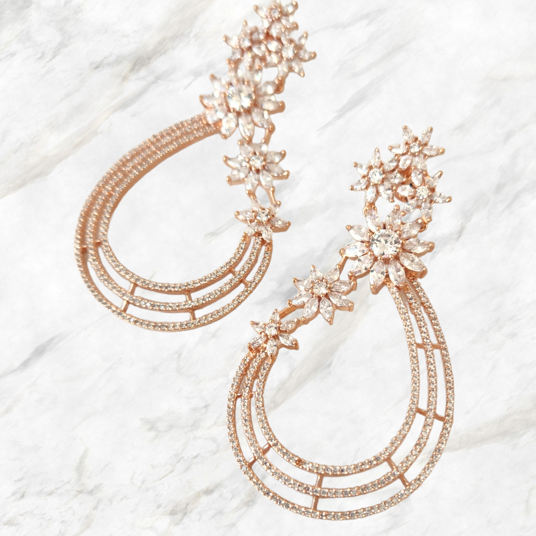 Rose gold floral diamond earrings