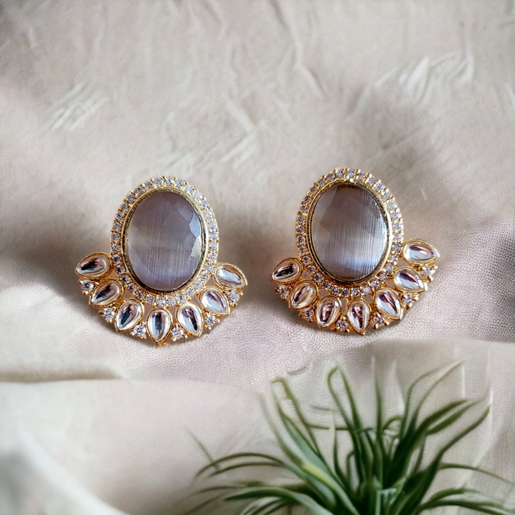 Buy Buy Now Grey Stone Earrings With Maang Tikka Online From Surat  Wholesale Shop.