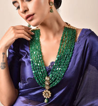 Load image into Gallery viewer, Uncut polki onyx mala set- green

