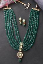 Load image into Gallery viewer, Uncut polki onyx mala set- green
