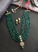 Load image into Gallery viewer, Uncut polki onyx mala set- green
