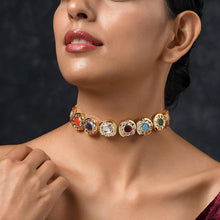 Load image into Gallery viewer, Navrattan gold kundan choker set
